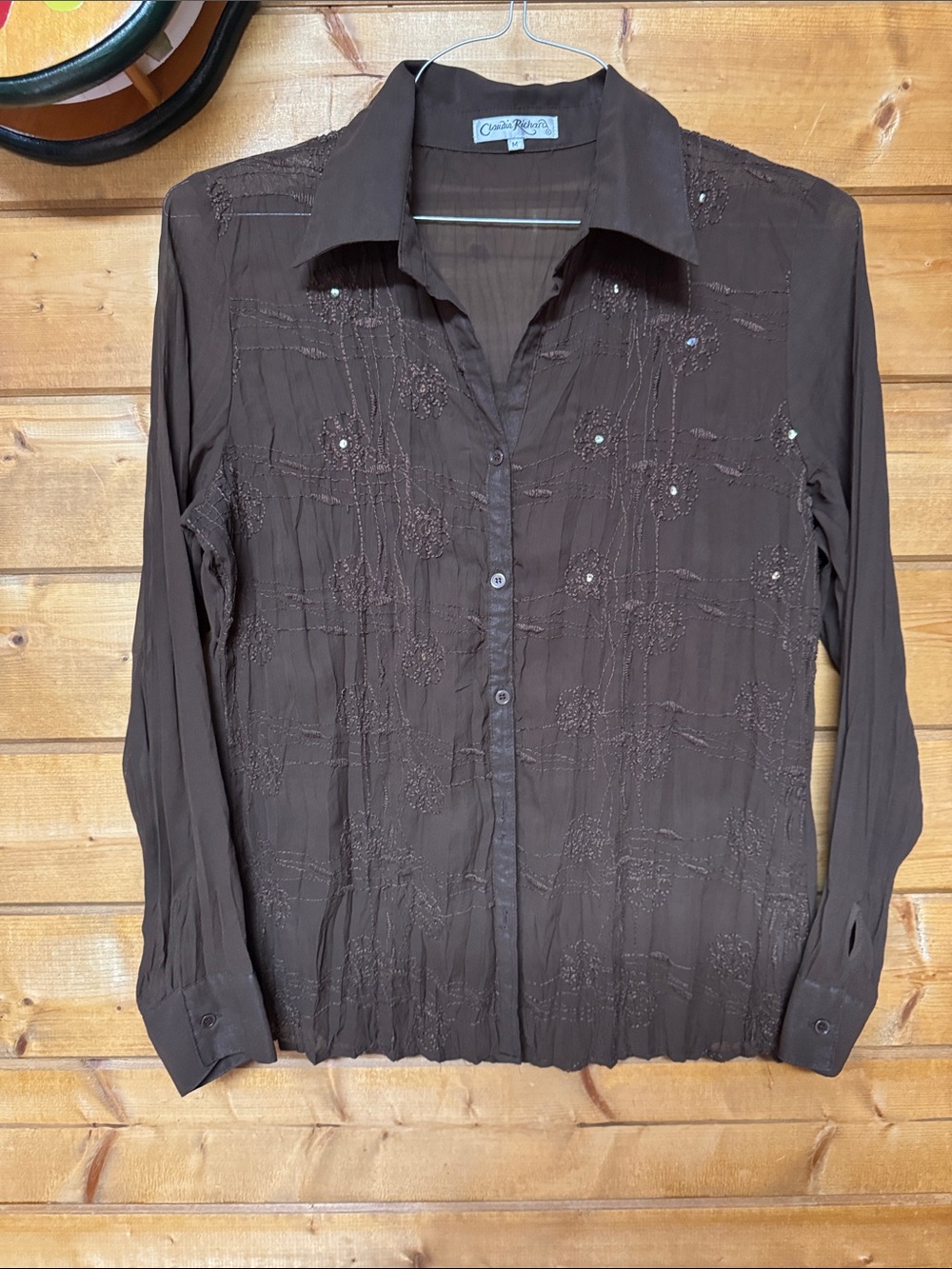 Claudia Richard Brown Beaded Button-Down Shirt